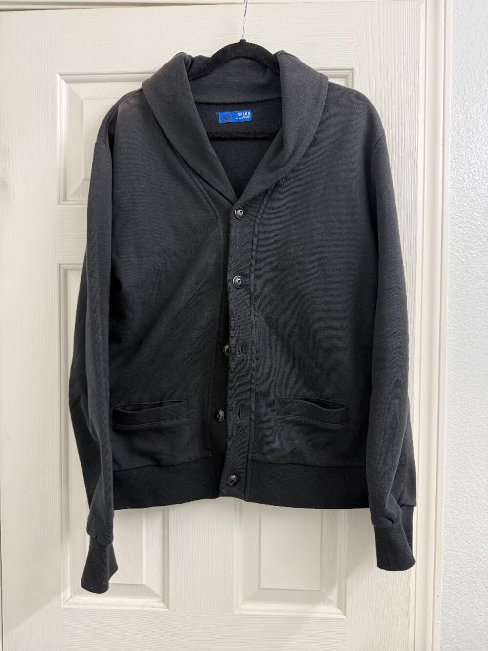 BEAMS Shawl Collar Cardigan Black Cotton Japanese Streetwear